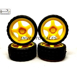 4pcs Plastic Robotic Wheel Durable Rubber Tire Yellow Wheel 63mm x 26mm for Bo Dc Motor