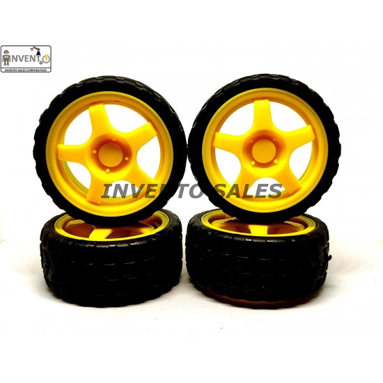 4pcs Plastic Robotic Wheel Durable Rubber Tire Yellow Wheel 63mm x 26mm for Bo Dc Motor