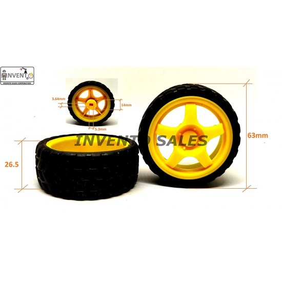 1pcs Plastic Robotic Wheel Durable Rubber Tire Yellow Wheel 63mm x 26mm for Bo Dc Motor