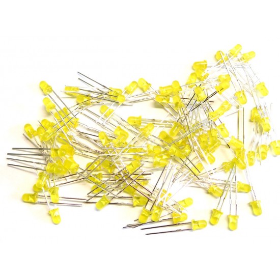 100Pcs 3mm Round Diffused Yellow Color LED Light Bulb Lamp Light Emitting Diode DC 1.5V - 3V for DIY Projects