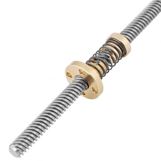 1Pcs 500mm (0.5mtr) Trapezoidal lead screw T8 8mm pitch 2mm lead 8 TR8 + Anti backlash spring loaded brass nut for 3D Printer CNC Robotics