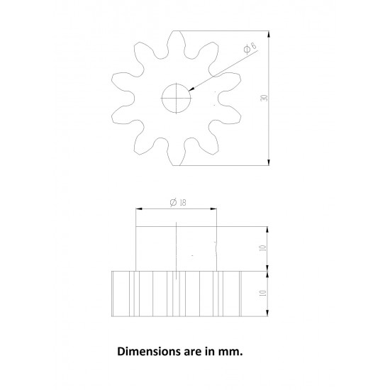 2pcs 3D Printed Plastic Spur Gear 10 Teeth, 30mm dia, 10mm Width, 6mm hole for DIY Projects