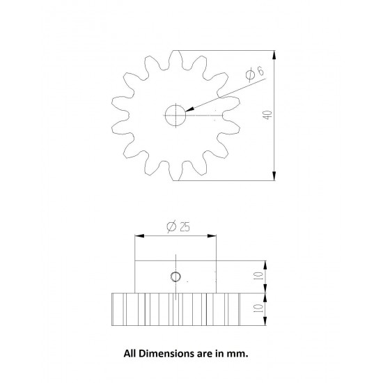 2pcs 3D Printed Plastic Spur Gear 14 Teeth, 40mm dia, 10mm Width, 6mm hole for DIY Projects