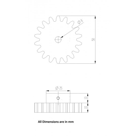 2pcs 3D Printed Plastic Spur Gear 18 Teeth, 50mm dia, 10mm Width, 6mm hole for DIY Projects