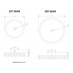 1pcs 3D Printed Plastic Spur Gear 22 Teeth (60mm dia) + 30 Teeth (80mm dia), 10mm Width, 6mm hole for DIY Projects