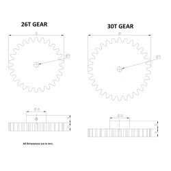 1pcs 3D Printed Plastic Spur Gear 26 Teeth (70mm dia) + 30 Teeth (80mm dia), 10mm Width, 6mm hole for DIY Projects
