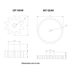 1pcs 3D Printed Plastic Spur Gear 10 Teeth (30mm dia) +30 Teeth (80mm dia), 10mm Width, 6mm hole for DIY Projects