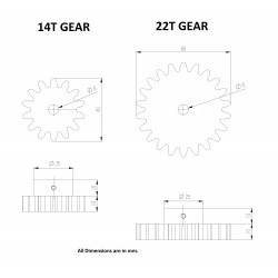 1pcs 3D Printed Plastic Spur Gear 14 Teeth (40mm dia) + 22 Teeth (60mm dia), 10mm Width, 6mm hole for DIY Projects