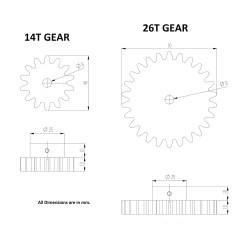 1pcs 3D Printed Plastic Spur Gear 14 Teeth (40mm dia) + 26 Teeth (70mm dia), 10mm Width, 6mm hole for DIY Projects