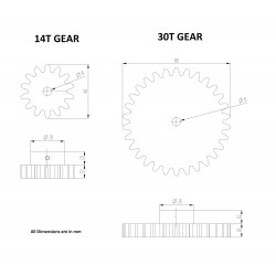 1pcs 3D Printed Plastic Spur Gear 14 Teeth (40mm dia) + 30 Teeth (80mm dia), 10mm Width, 6mm hole for DIY Projects