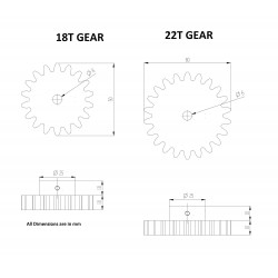 1pcs 3D Printed Plastic Spur Gear 18 Teeth (50mm dia) + 22 Teeth (60mm dia), 10mm Width, 6mm hole for DIY Projects