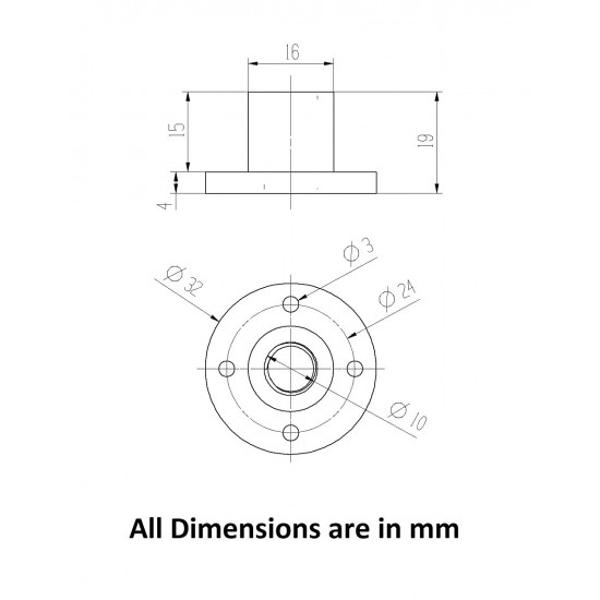 2Pcs 200mm (0.2 mtr) SS304 Threaded Rod M10 10mm OD + M10 nut 1.5mm Pitch 10mm T Nut Brass round Flange Single Nut for 3D Printer CNC Robotics