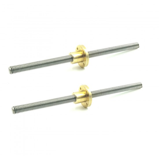 2Pcs 200mm (0.2 mtr) SS304 Threaded Rod M12 12mm OD + M12 nut 1.75mm Pitch 12mm T Nut Brass round Flange Single Nut for 3D Printer CNC Robotics