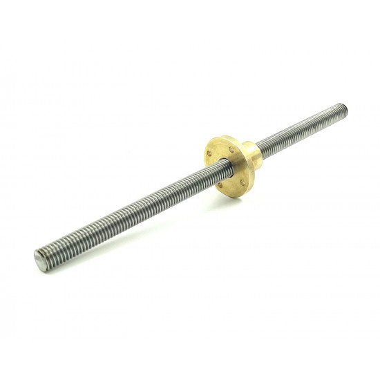 2Pcs 200mm (0.2 mtr) SS304 Threaded Rod M12 12mm OD + M12 nut 1.75mm Pitch 12mm T Nut Brass round Flange Single Nut for 3D Printer CNC Robotics