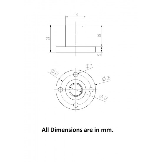 1Pcs M12 nut 1.75mm Pitch 12mm T Nut Brass round Flange Single Nut for 3D Printer CNC Robotics
