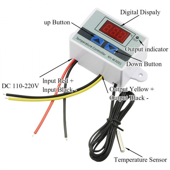 12V 10A 120W Digital Display Temperature Controller XH-W3001 LED Temperature Controller with Thermostat Control Switch Probe